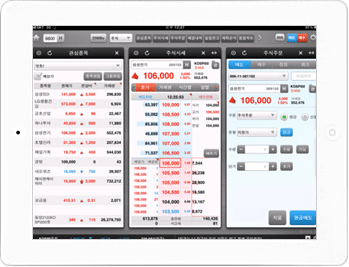 한화투자증권 Smart T의 아이패드 주요화면 중 주식화면입니다.